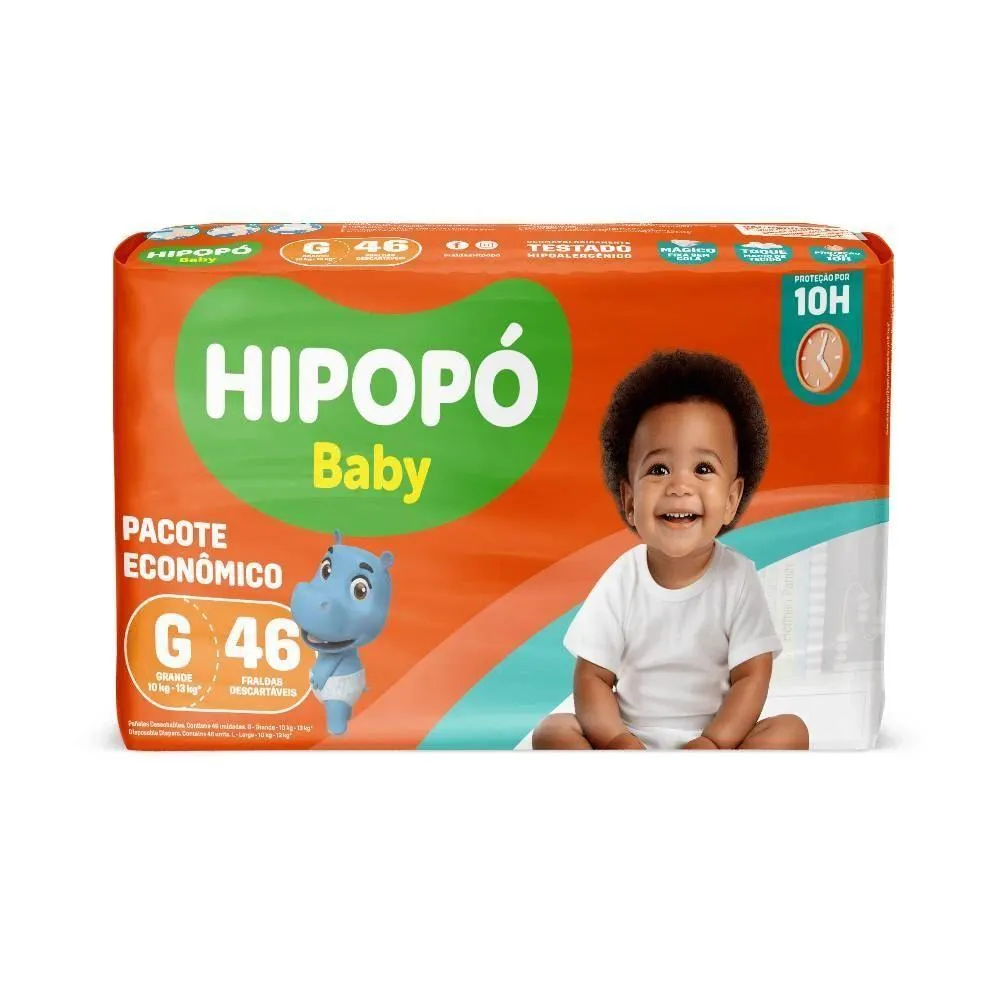 Fraldas Descartáveis Pacote Econômico G Hipopó Baby - 46 unidades