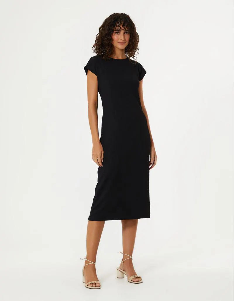 Vestido Midi Malha Texturada - Preto