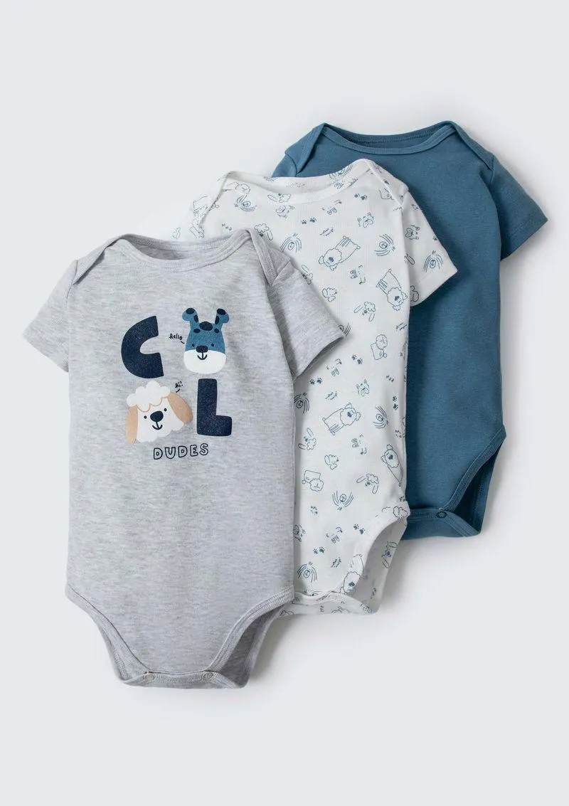 Kit Com 3 Bodies Bebê Menino Em Ribana - Multicolorido