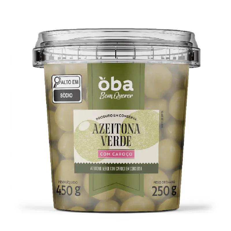 Azeitona Verde Com Caroço Em Conserva Oba Bem Querer 250g