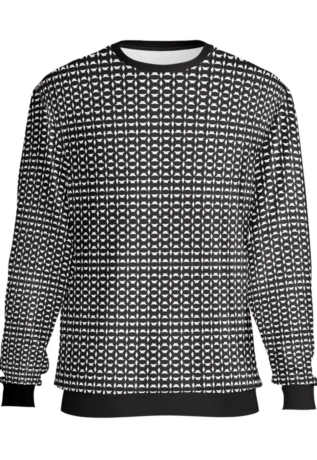 Moletom Flanelado Careca Estampado Blusa de Frio Sem Gorro Branco e Preto Geométrico