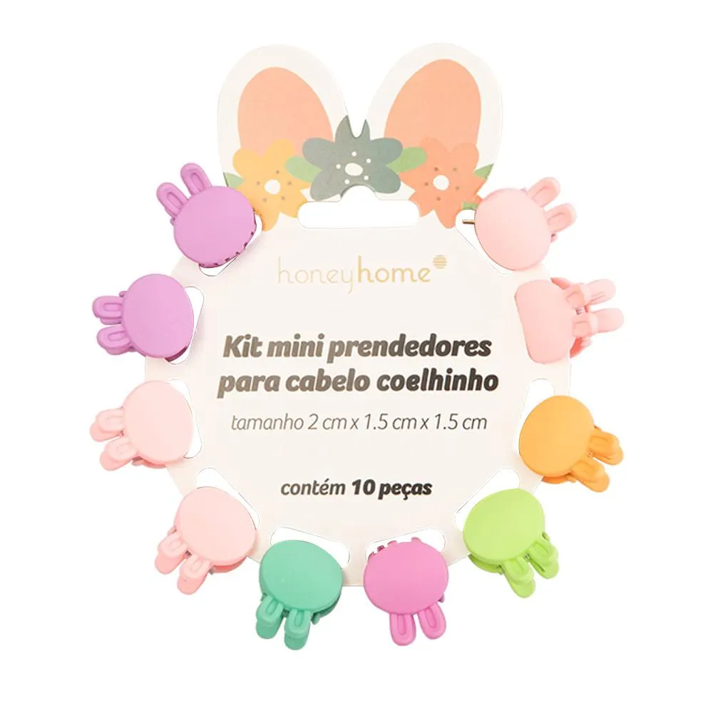 Kit 10 Mini Presilhas Coelhinho Funny Colors Plástico PS 2x1,5x1,5cm Ref. LM4244 - Honeyhome