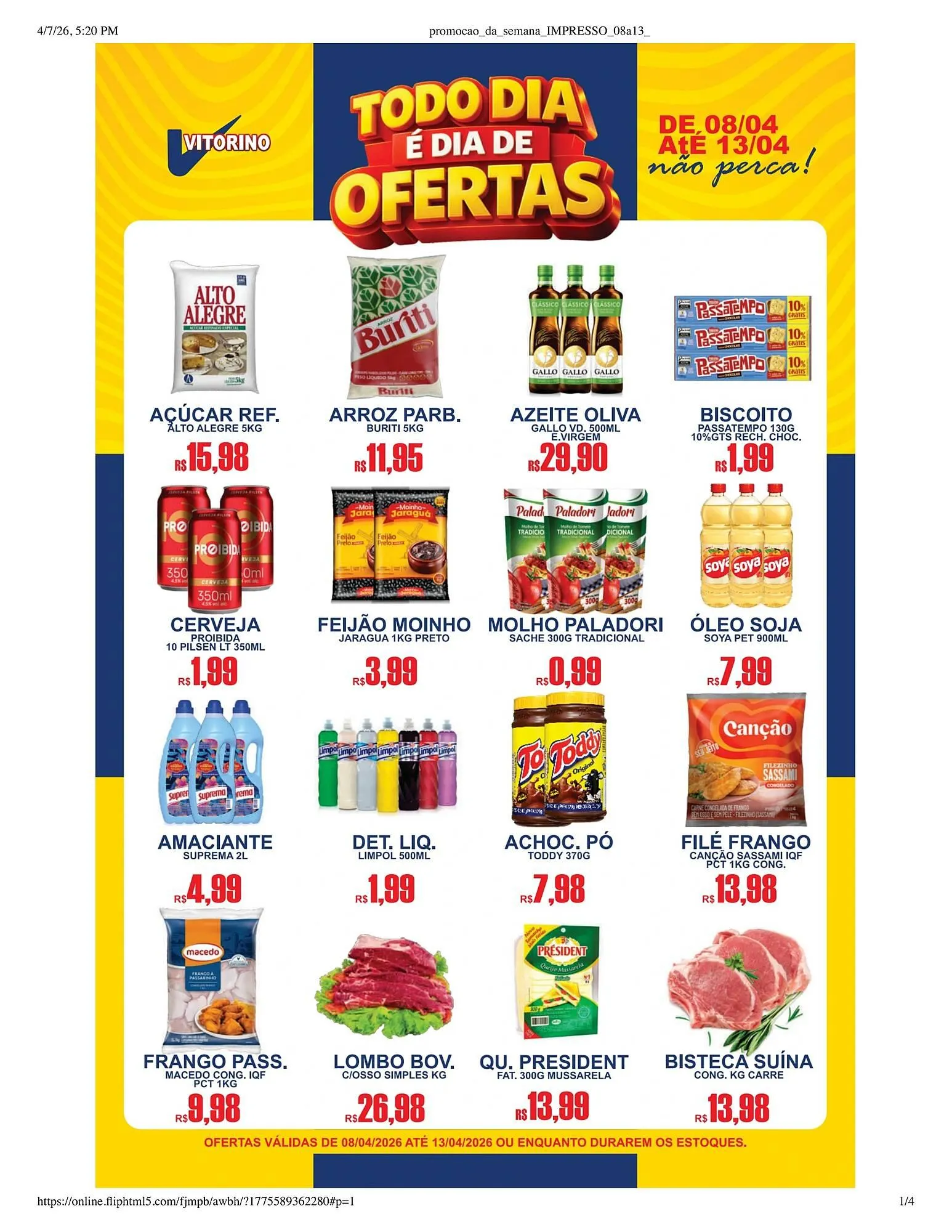Encarte de Catálogo Supermercado Vitorino 8 de abril até 13 de abril 2026 - Pagina 1