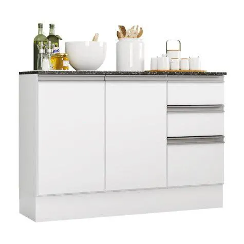 Balcão 3 Portas e 2 Gavetas com Tampo Paris Branco