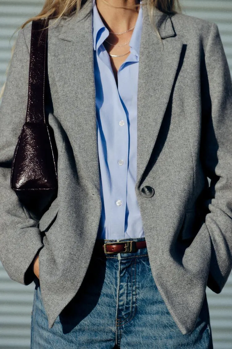 BLAZER RETO EM PONTO ESPIGA COM LÃ