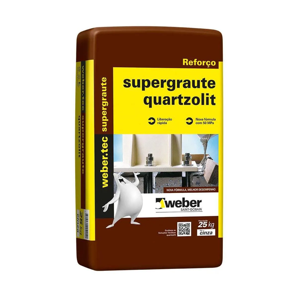 Argamassa Reforço Supergraute de uso Interno e Externo 25kg Cinza Quartzolit