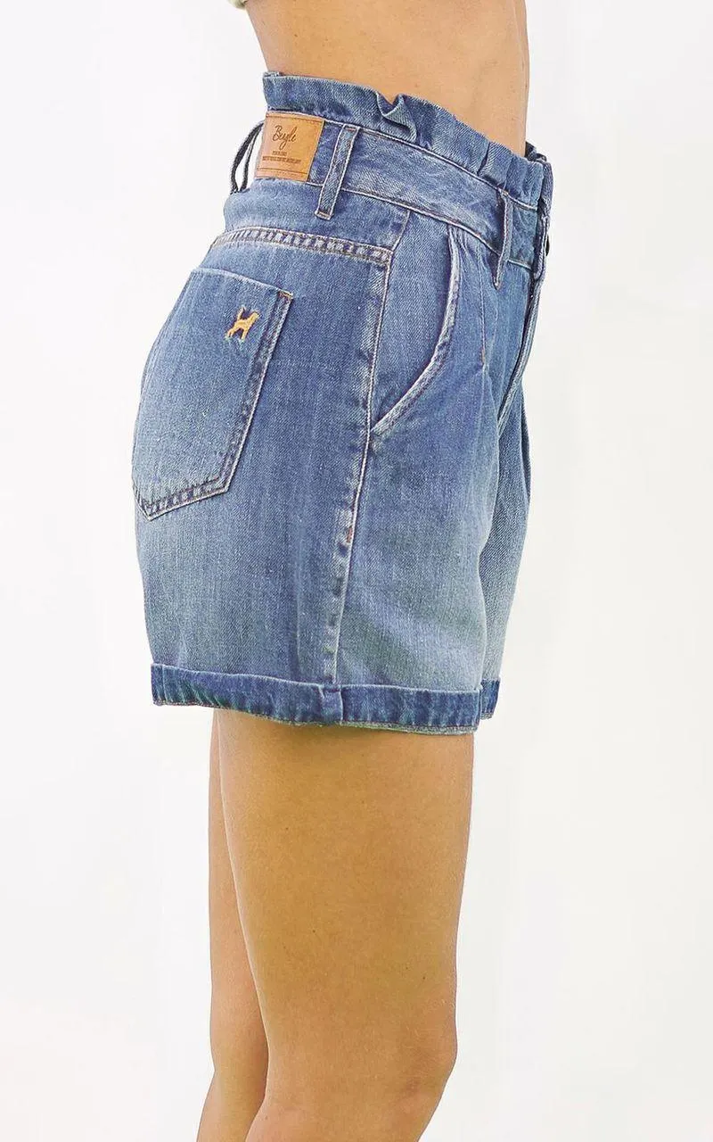 Shorts jeans casual com canhamo feminino - INDIGO
