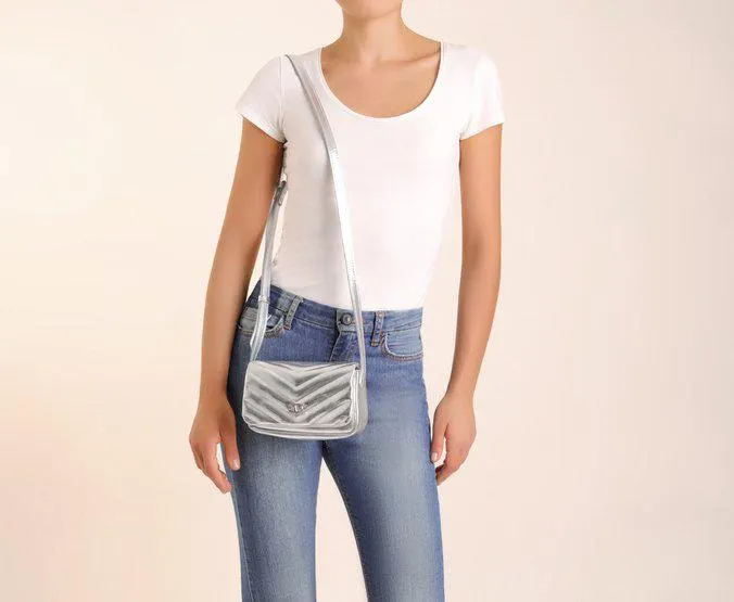 Bolsa Crossbody Prata Pequena Matelassê Chevron