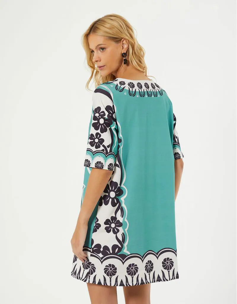 Vestido Curto Estampado Babilônia - Verde