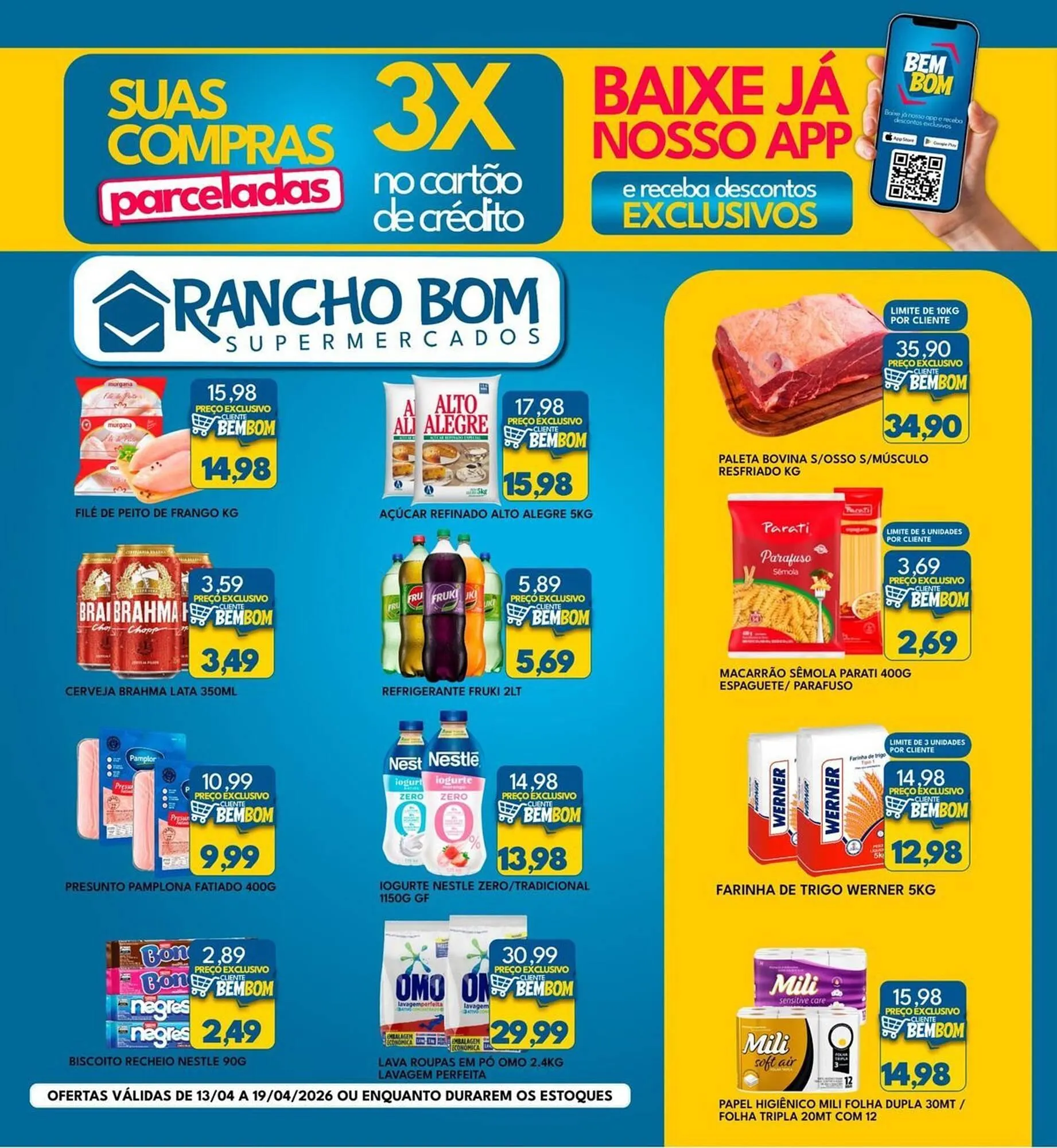 Encarte de Catálogo Rancho Bom Supermercados 13 de abril até 19 de abril 2026 - Pagina 1