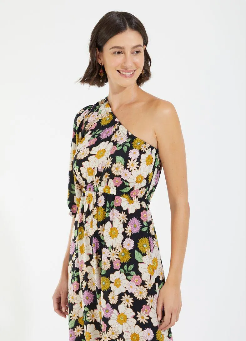 Vestido ombro estampado florida