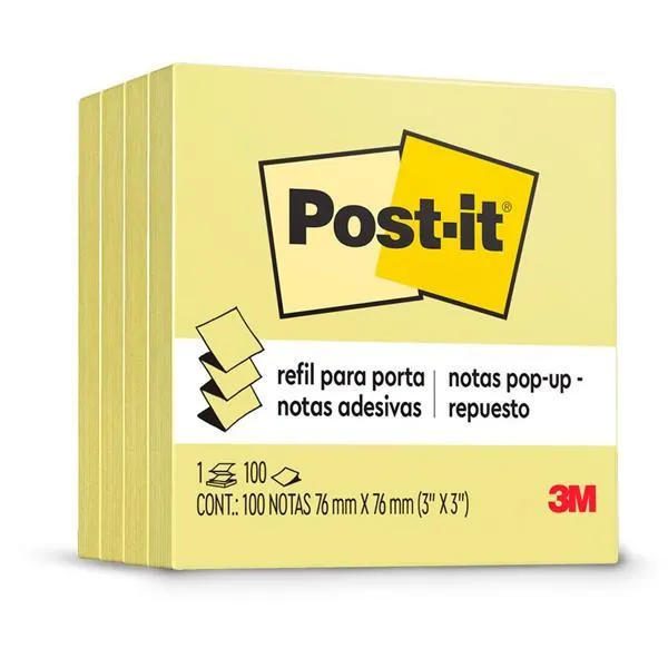 Bloco de Notas Adesivas Post-it Refil Amarelo 76 mm x 76 mm - 100 folhas - Leve + Por menos - PT 4 BL