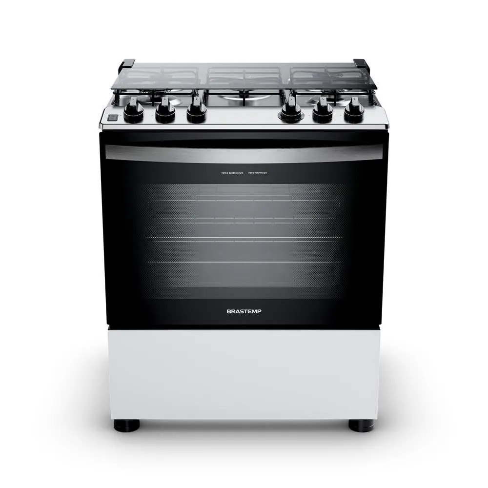 Fogão Brastemp 5 Bocas Cor Branca Com Botões Removíveis e Exclusivo Aro Protetor - BFS5NDB
