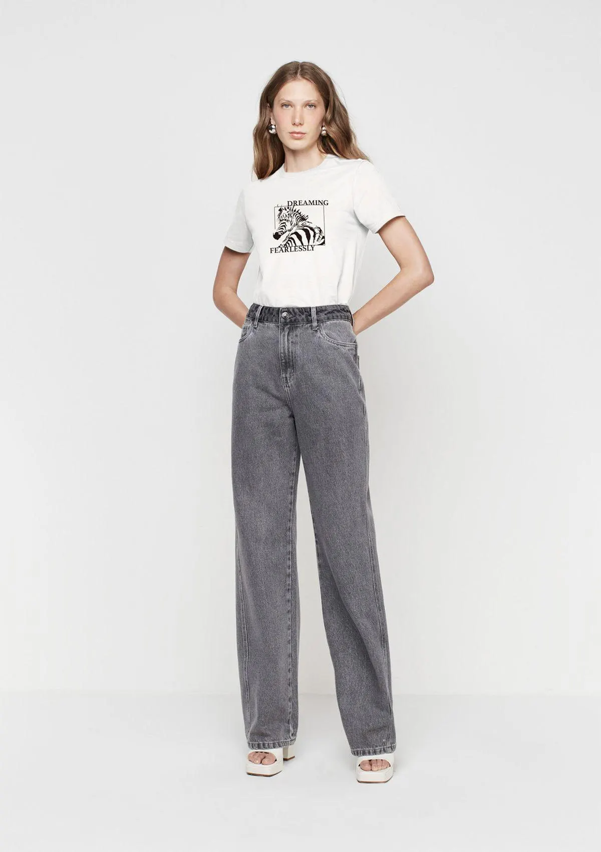 Calça Jeans Pantalona Cintura Alta - Preto