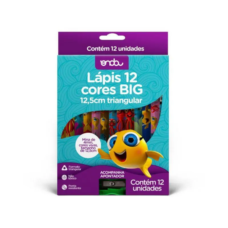 Lápis 12 Cores Big 12,5cm Triangular Com Apontador - Onda