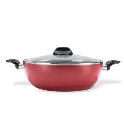 Panela Brinox Wok Garlic - 4,1 Litros, Tampa de Vidro Temperado - Vermelho