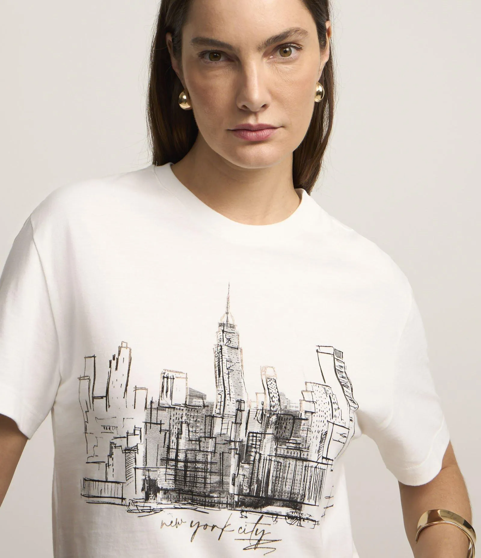 Blusa em Algodão com Estampa New York City Branco