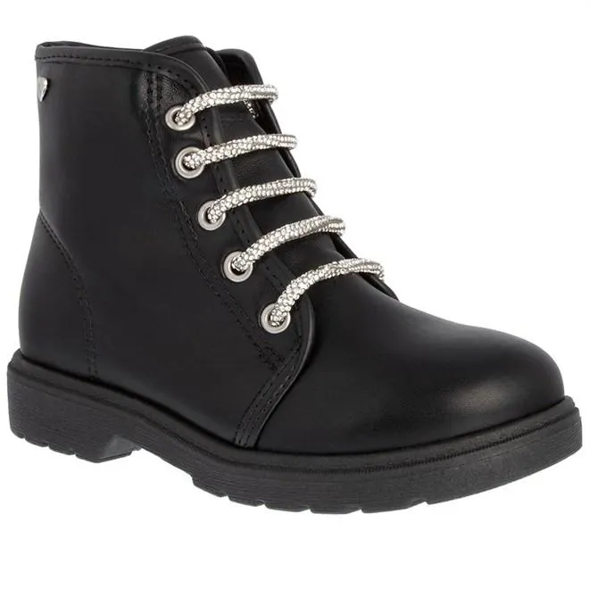 Bota Coturno Infantil Molekinha Detalhe Cadarço Strass Preto