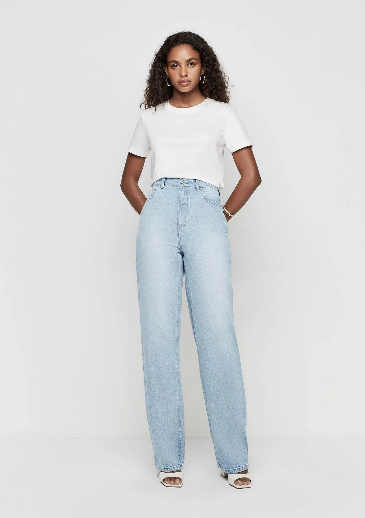 Calça Jeans Wide Leg Slim Cintura Alta - Azul