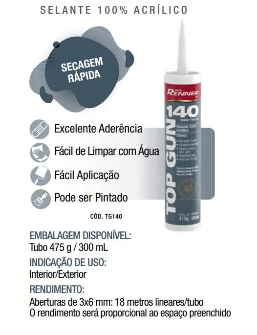 Selante Acrílico Elastométrico Top Gun 300 ml TG140 Renner