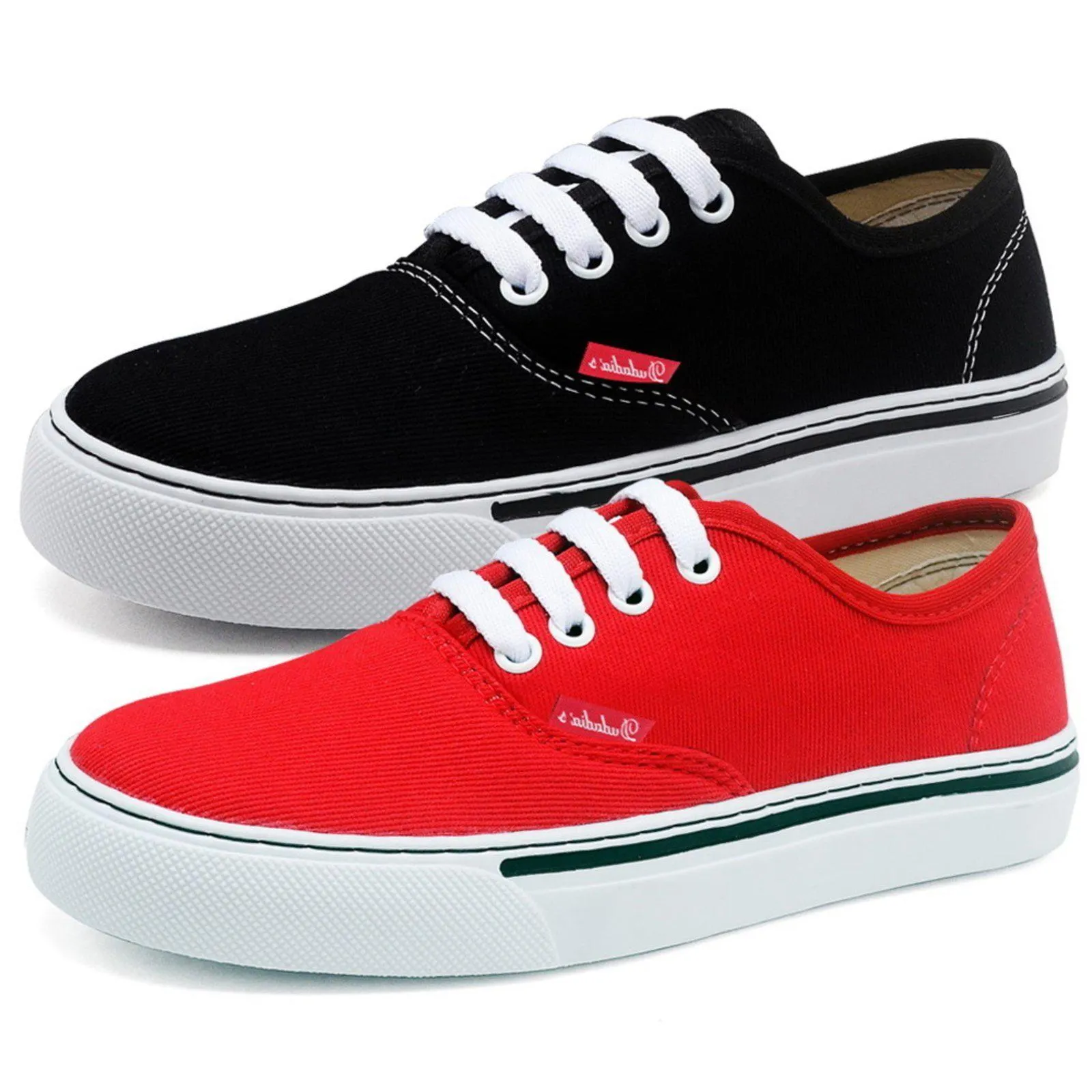 Kit 2 Pares Tenis Feminino Casual Cano Curto Confortável Preto e Vermelho