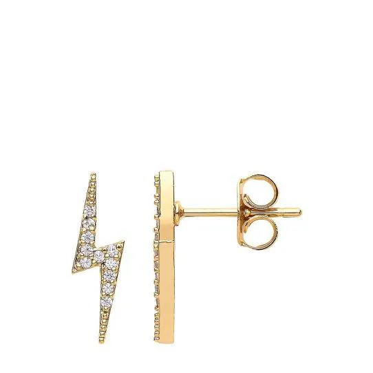 Lightning Bolt Cubic Zirconia Gold Earrings