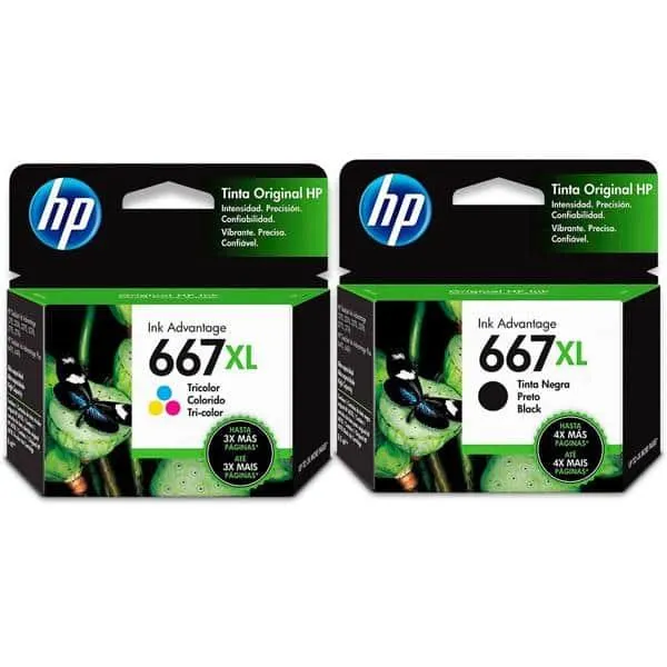 Cartucho de Tinta HP 667XL Preto Original (3YM81AB) + Cartucho de Tinta HP 667XL Colorido Original (3YM80AL) - CX 1 UN