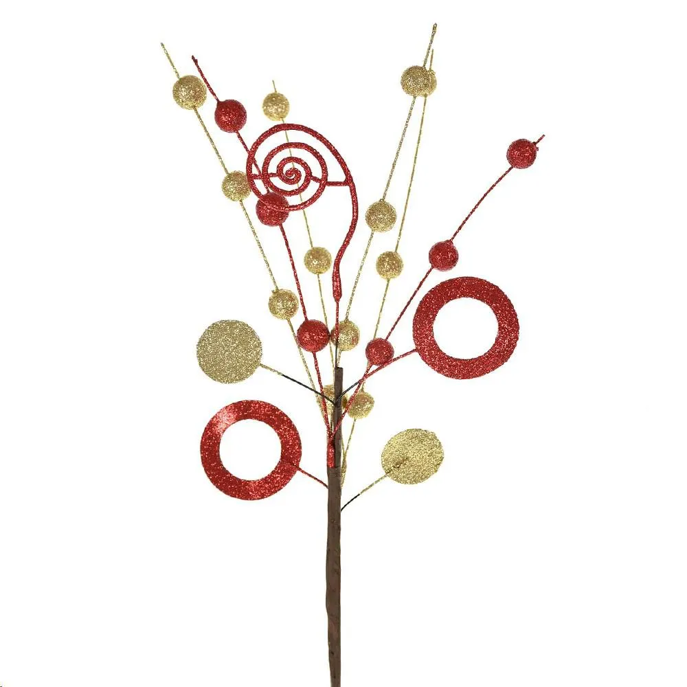 Haste Arame Plástico e Glitter Natalina 46cm Vermelho - Gpresentes