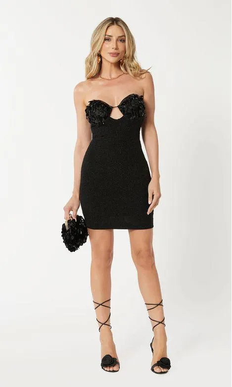 Vestido Malha Lurex Tube Top Aro Bojo - Preto