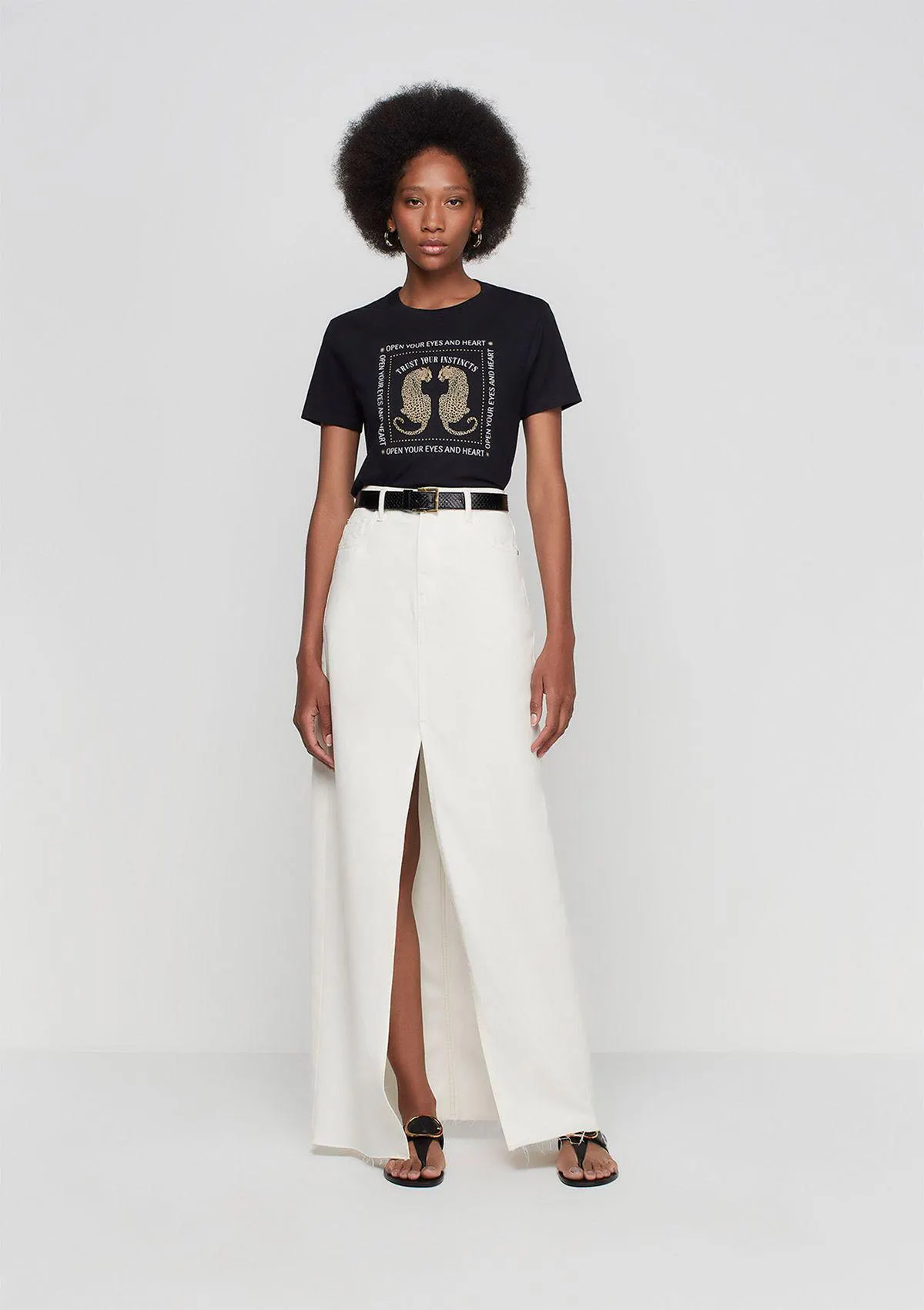 Saia Jeans Longa Cintura Alta Com Fenda - Off White