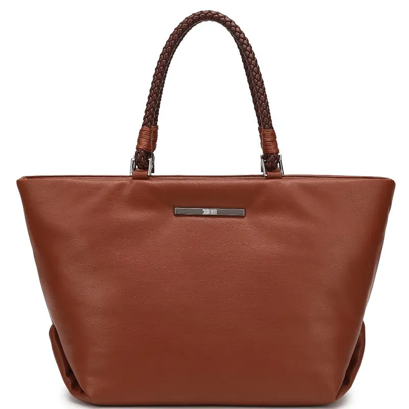 Bolsa Shopper Universitária Grande com Detalhes na Lateral Marrom