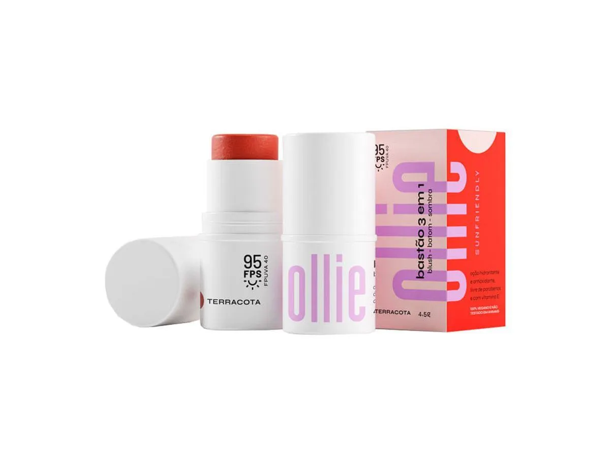 Bastão 3 em 1 Ollie Blush, Batom e Sombra FPS95 Cor Terracota 4,5g