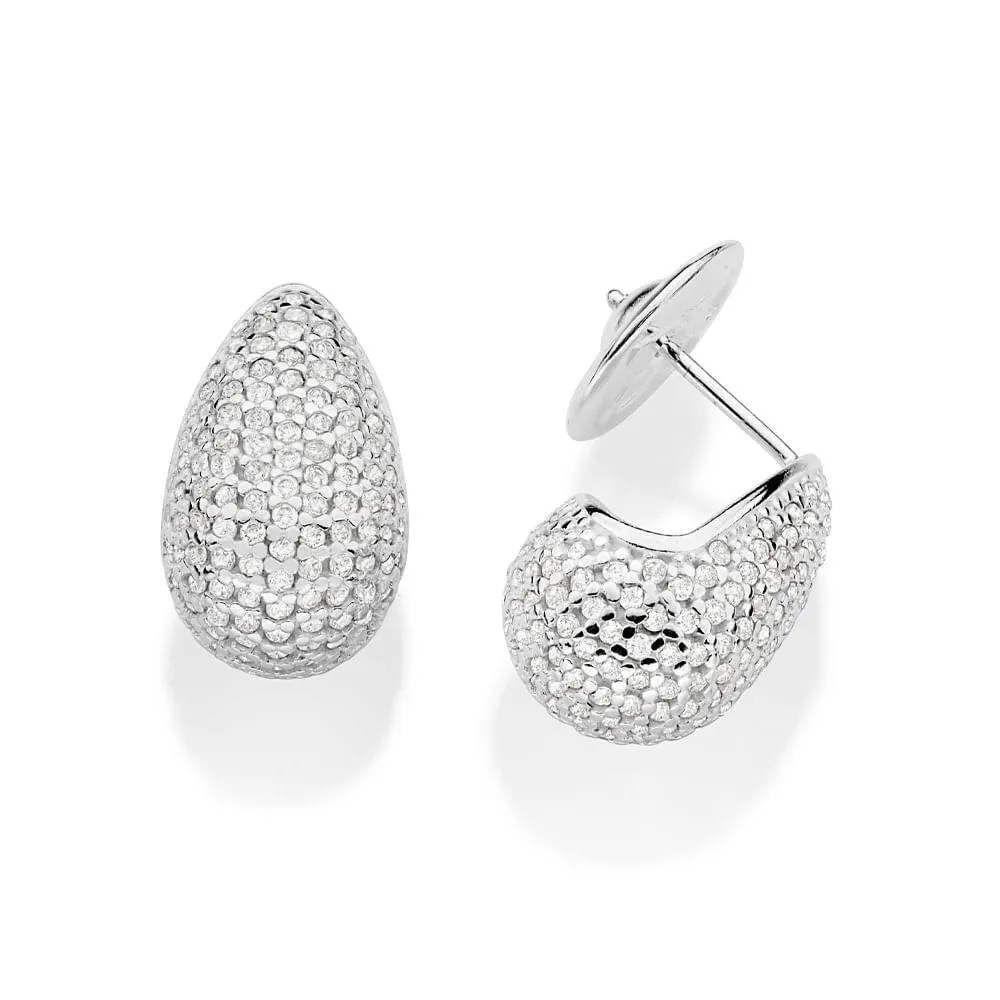 BRINCO GOTA ABAULADO CRAVEJADO COM ZIRCÔNIAS DE PRATA MACIÇA 925 - TAM.ÚNICO 8202430006