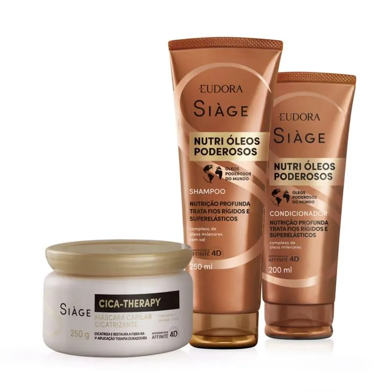 Combo Siàge: Shampoo Nutri Óleos Poderosos 250ml + Condicionador Nutri Óleos Poderosos 200ml + Máscara Capilar Cica-Therapy 250g