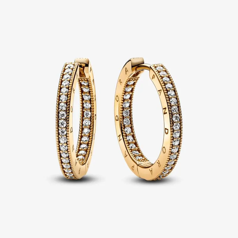 Argolas Pandora Signature Logo _ Pave Em Ouro 14k
