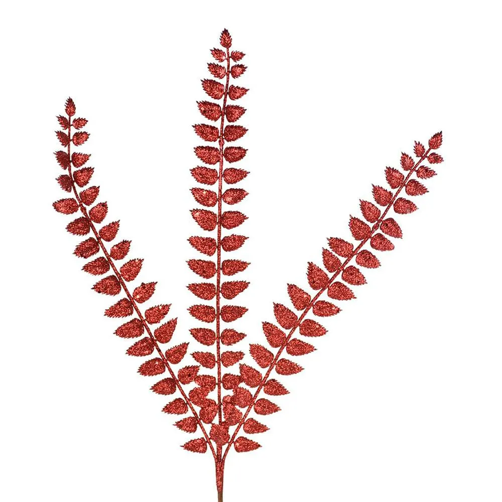 Haste Folha Samambaia Grillo com Glitter Vermelho