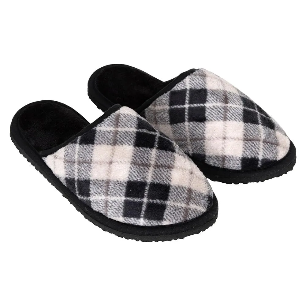 Pantufa Feminina 100% Poliéster Solado de EVA Estampa Xadrez Preto Tamanho 35/40 SN0960 - Stuf