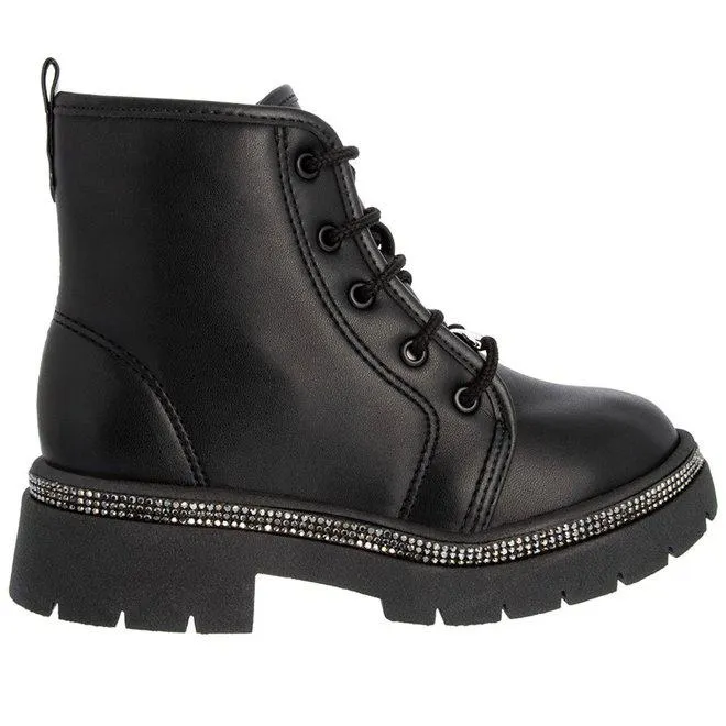 Bota Coturno Infantil Molekinha Tratorada Strass Preto