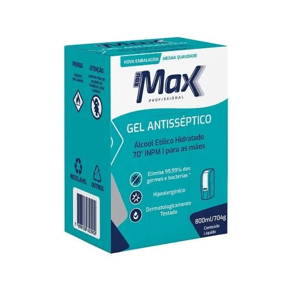 Álcool em Gel 70% Antisséptico para Mãos Refil 800ml 1 UN Edumax