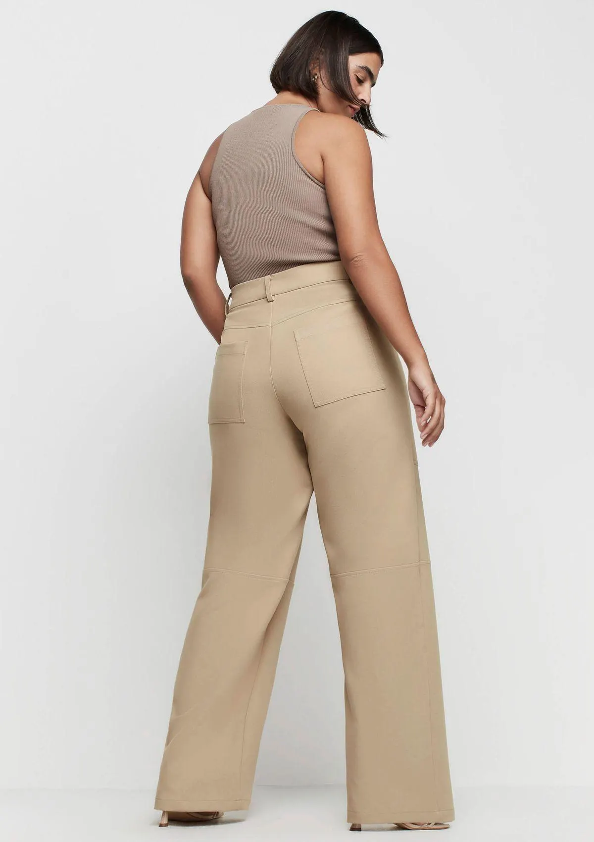 Calça Pantalona Cintura Alta Em Alfaiataria - Bege