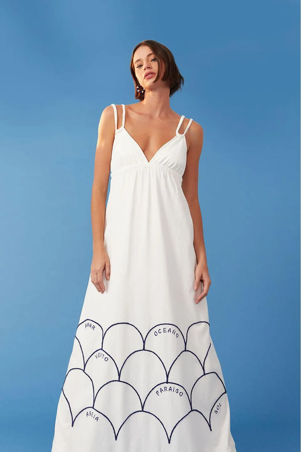 Vestido Bordado Ondas Na Barra