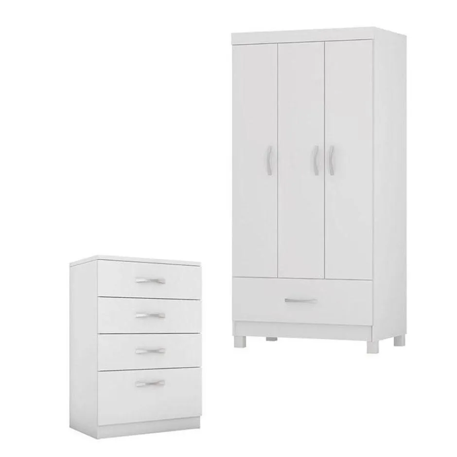 Cômoda Astral E Guarda Roupa Solteiro Prince Branco - Demóbile