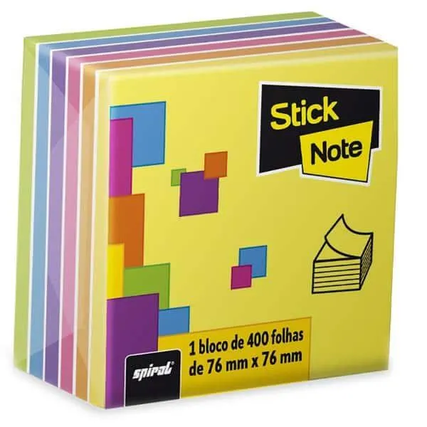 Bloco Adesivo Neon, 7 cores, 400 folhas, 76mm x 76mm, Stick Note - PT 1 UN