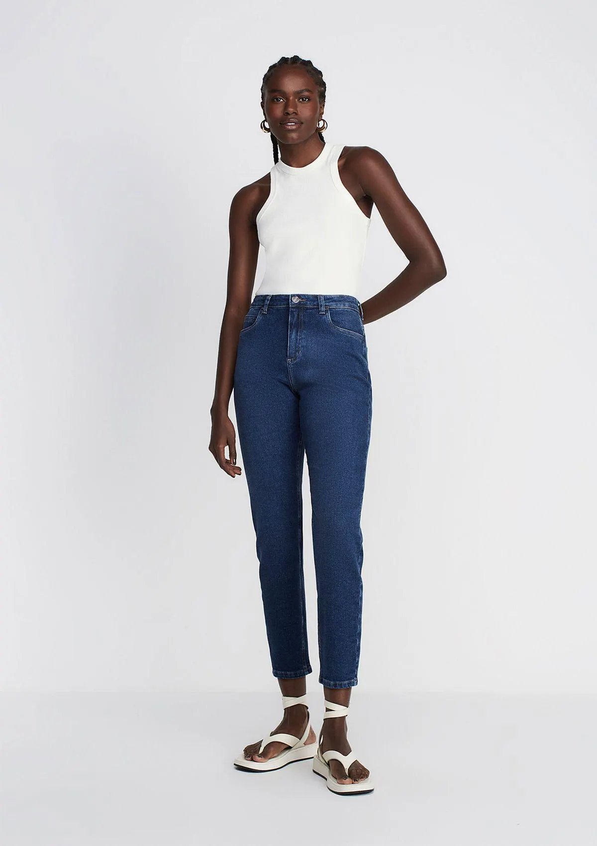 Calça Jeans Mom Fit Cintura Alta - Azul