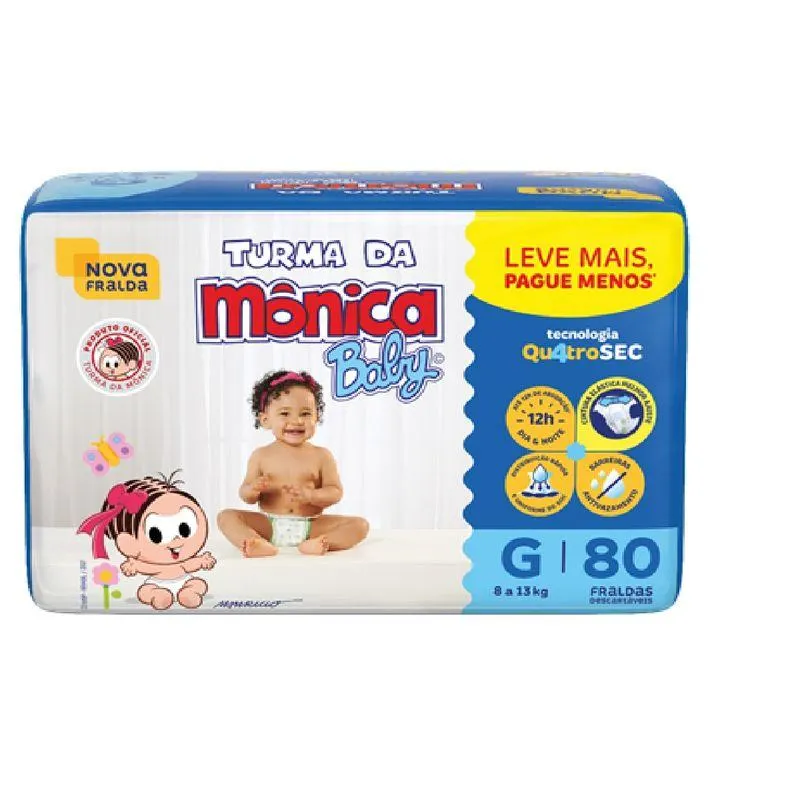 Fralda Turma Da Mônica Baby Giga Tamanho G Com 80 Unidades Leve Mais Pague Menos
