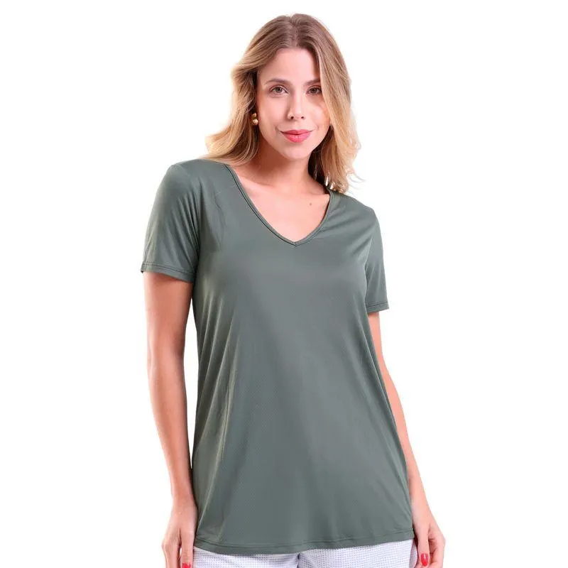 Camiseta Feminina Decote V Speed Verde Militar