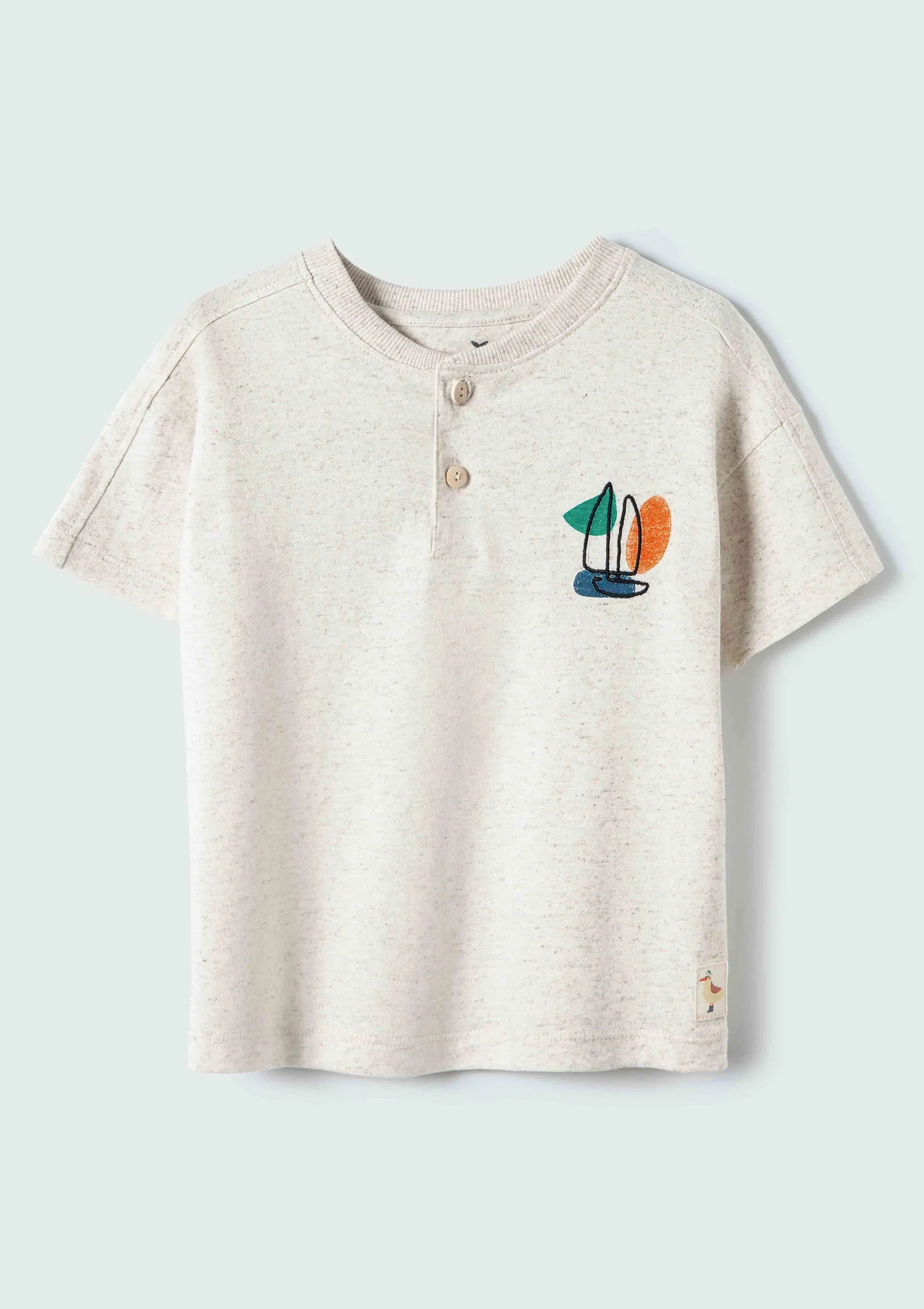 Camiseta Infantil Menino Toddler Manga Curta Com Bordado - Bege