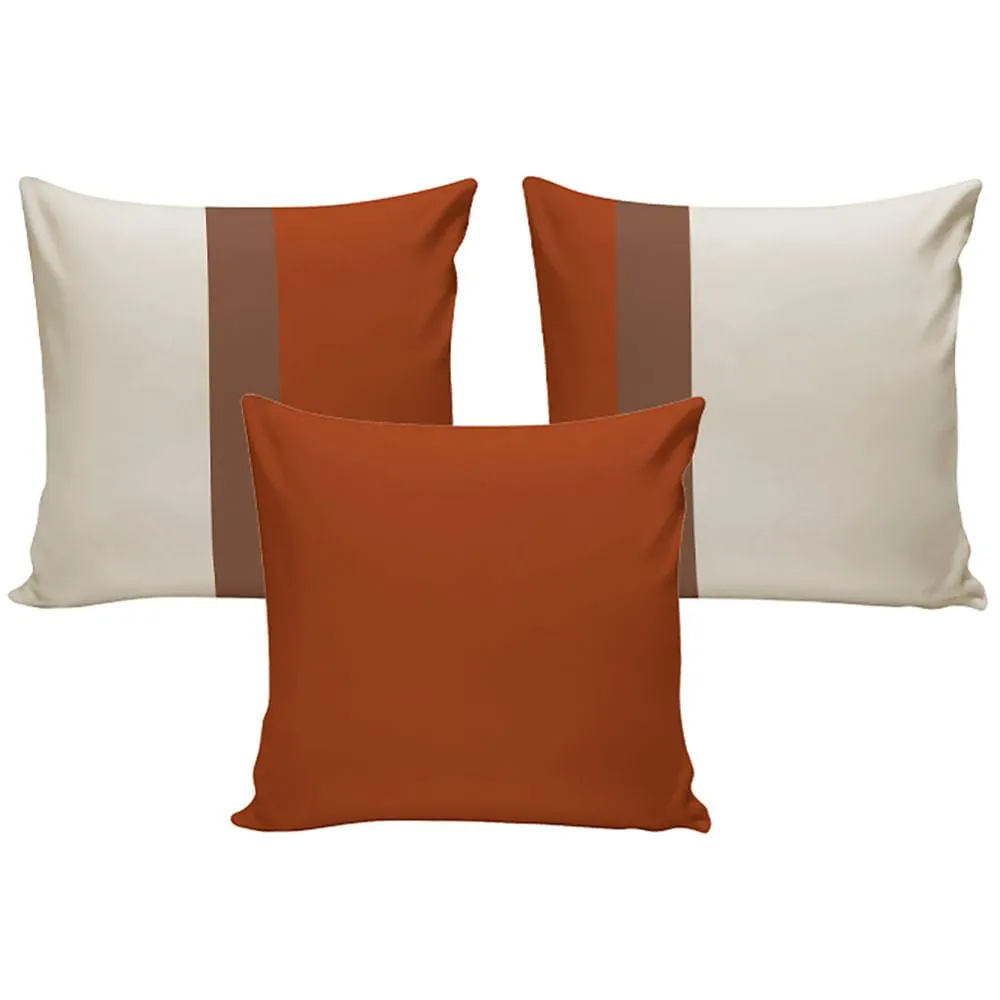 Almofada Veludo Detalhe Couro Sintético Terra Cota/bege Sortida 43x43cm AVC4301 - Nsw