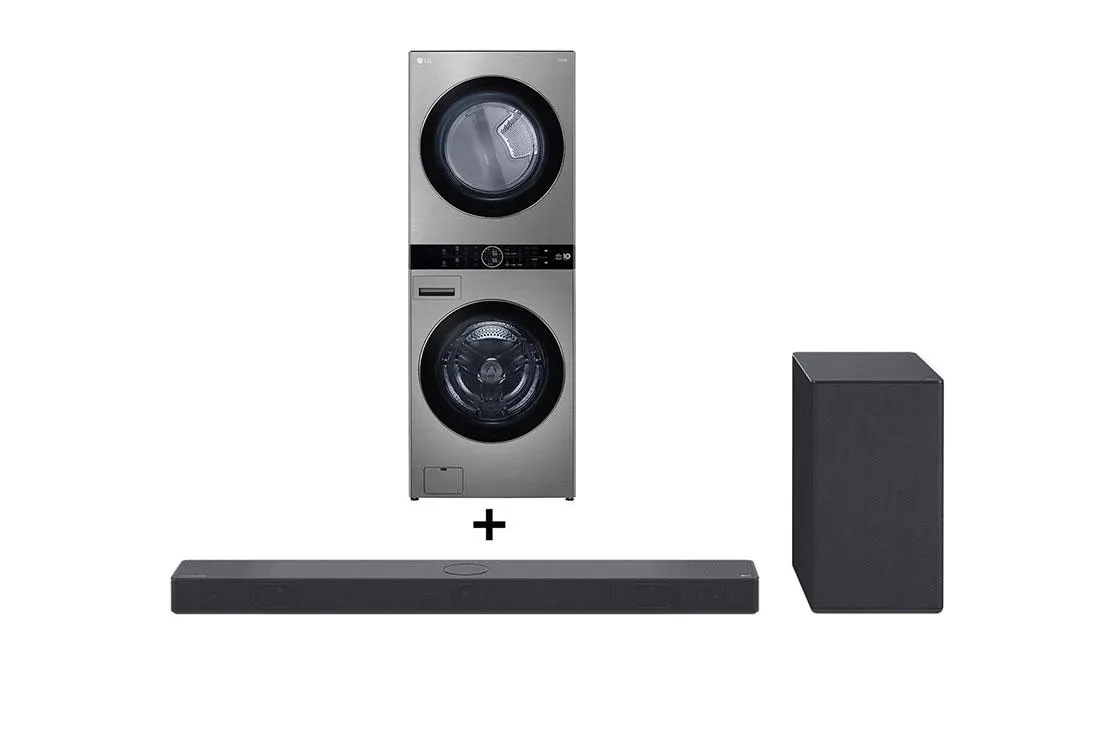 Lavadora e Secadora Elétrica Smart LG WashTower™ 17kg Aço Escovado com Inteligência Artificial AIDD™ - WK17VS6A + Sound Bar LG SC9S 3.1.3 canais, COMBO PERFEITO COM TV OLED SERIE C, DOLBY ATMOS, DTS:X E IMAX