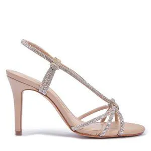 Sandália Bege Bico Redondo Nó Strass